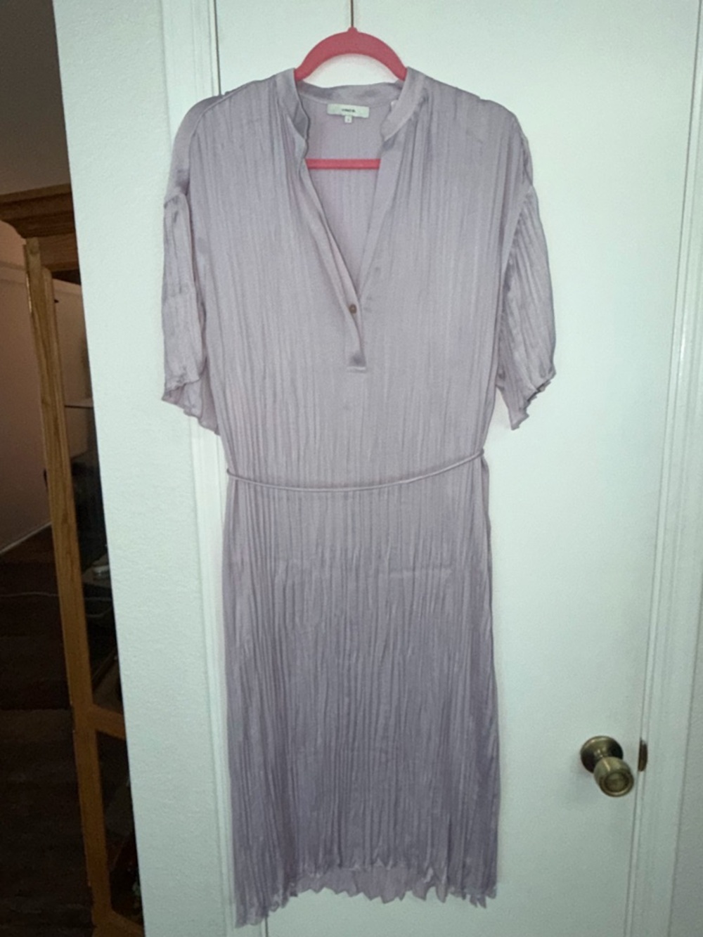Vince Lavender Pleated Midi V-Neck Dress
